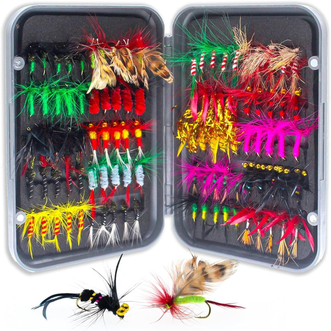100PCS Fly Fishing Lures Kit with Tackle Box