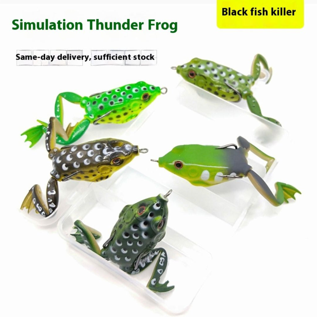 5PCS Thunder Frog Fishing Lures Kit with Box – Realistic Topwater Soft Frogs
