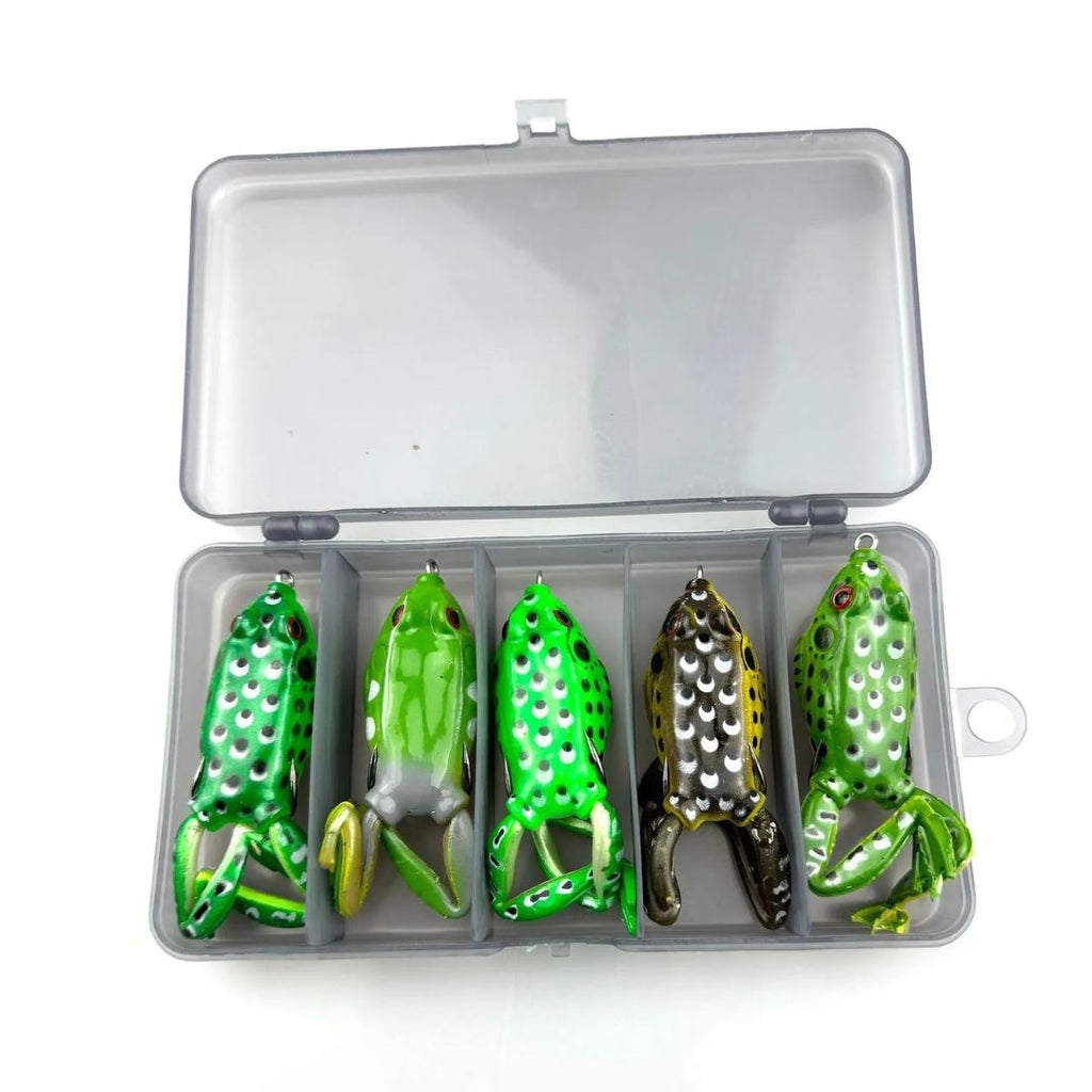 5PCS Thunder Frog Fishing Lures Kit with Box – Realistic Topwater Soft Frogs