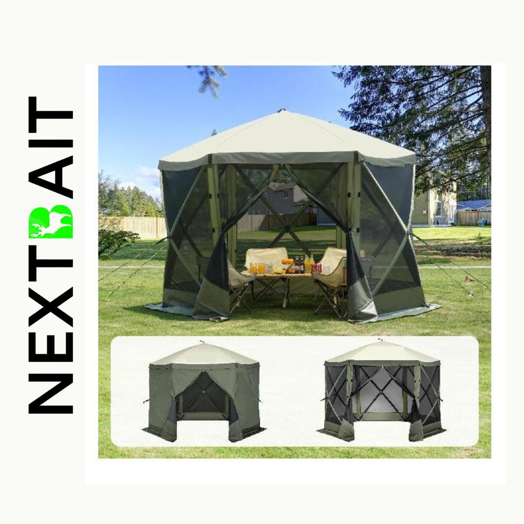 10x10FT Pop-Up Gazebo Camping Tent with Mosquito Netting & Privacy Wind Cloths