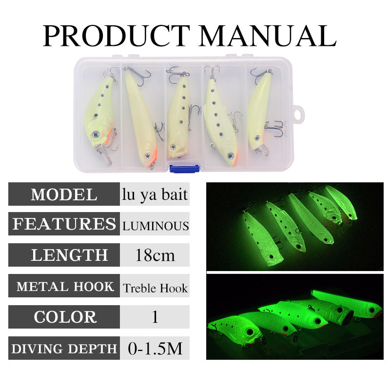 Glow Night Fishing Lure Kit – 5 Pack with Free Case