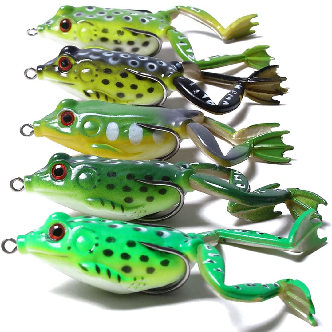 5PCS Thunder Frog Fishing Lures Kit with Box – Realistic Topwater Soft Frogs