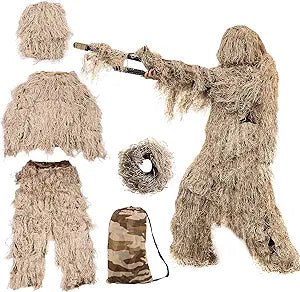 5Pcs  Ghillie Suit for Archery Hunting With Wrap Bag Paintball Camo for Adults