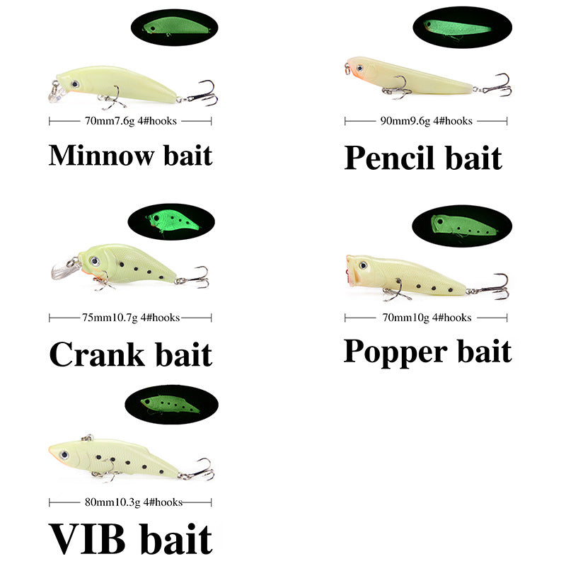 Glow Night Fishing Lure Kit – 5 Pack with Free Case