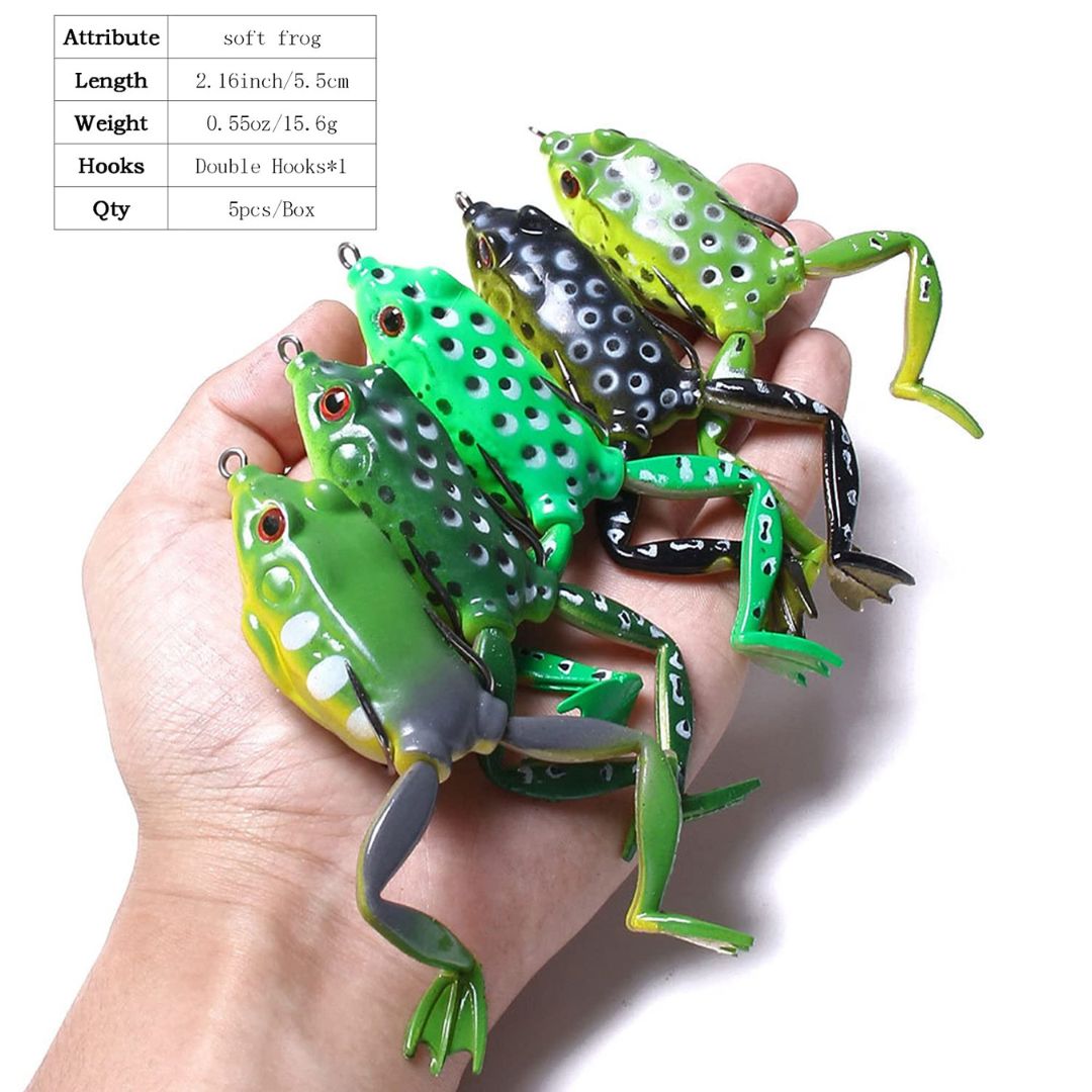 5PCS Thunder Frog Fishing Lures Kit with Box – Realistic Topwater Soft Frogs