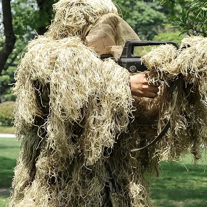 5Pcs  Ghillie Suit for Archery Hunting With Wrap Bag Paintball Camo for Adults