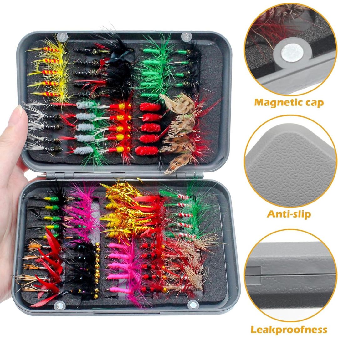 100PCS Fly Fishing Lures Kit with Tackle Box