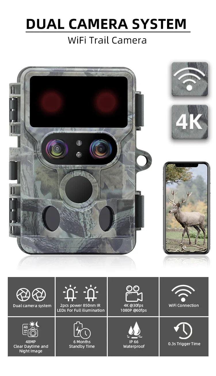 Solar Powered Dual Lens 4K Trail Camera with WIFI - NV-SOL2Pro