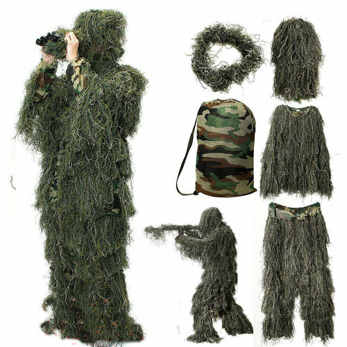 5Pcs  Ghillie Suit for Archery Hunting With Wrap Bag Paintball Camo for Adults