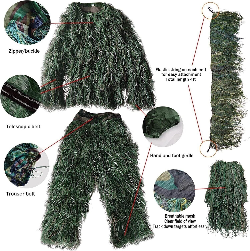 5Pcs  Ghillie Suit for Archery Hunting With Wrap Bag Paintball Camo for Adults